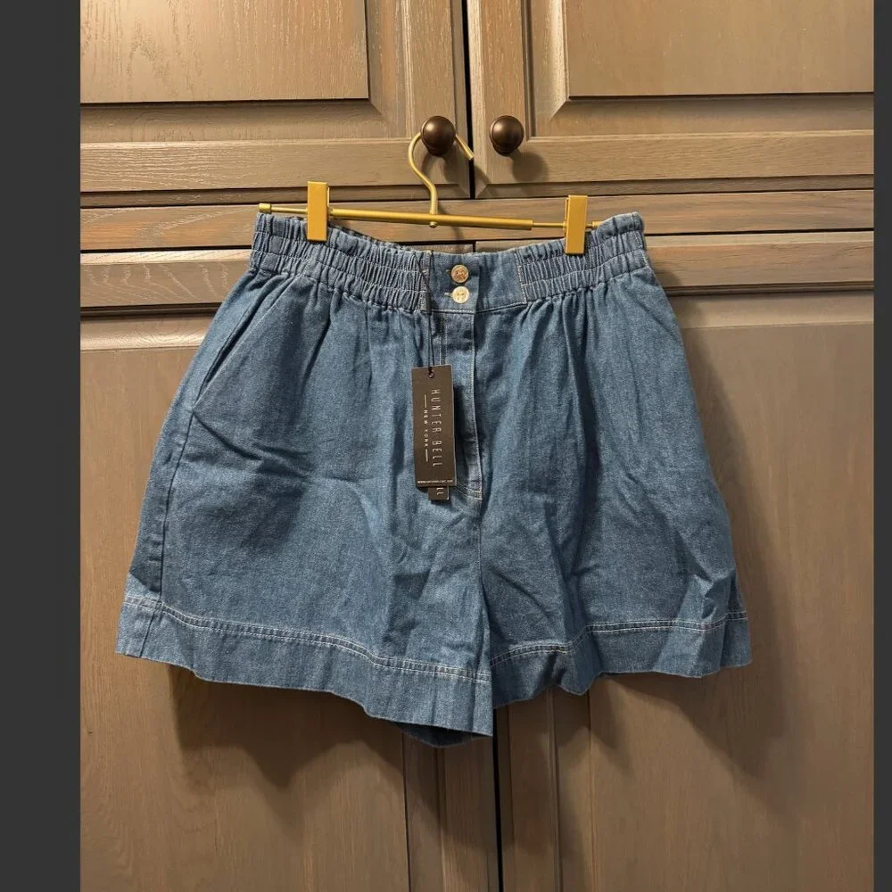 HUNTER BELL High Waist Denim Blue Shorts - Picture 1 of 7